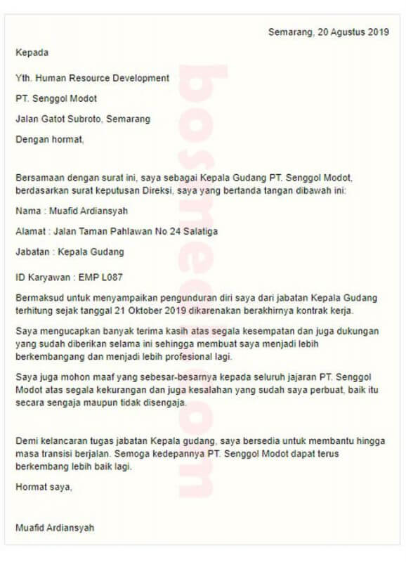 Contoh Surat Resign Yang Baik Dan Sopan : 11 Contoh Surat Pengunduran ...